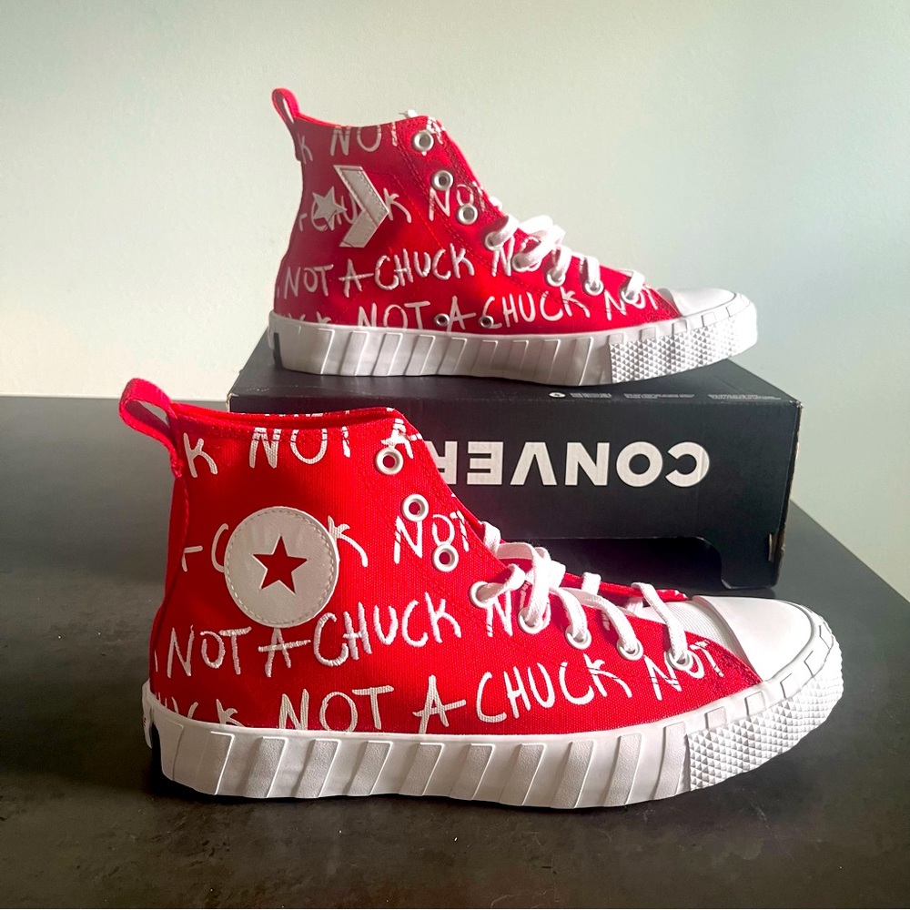 NEW MENS UNT1TL3D "Not a Chuck - Red" CONVERSE SNEAKERS HIGH TOPS Size 10